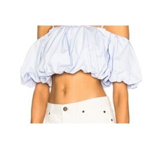 3.1 Phillip Lim Off Shoulder Top Womens 4 Oxford Blue Balloon Crop Minimalist